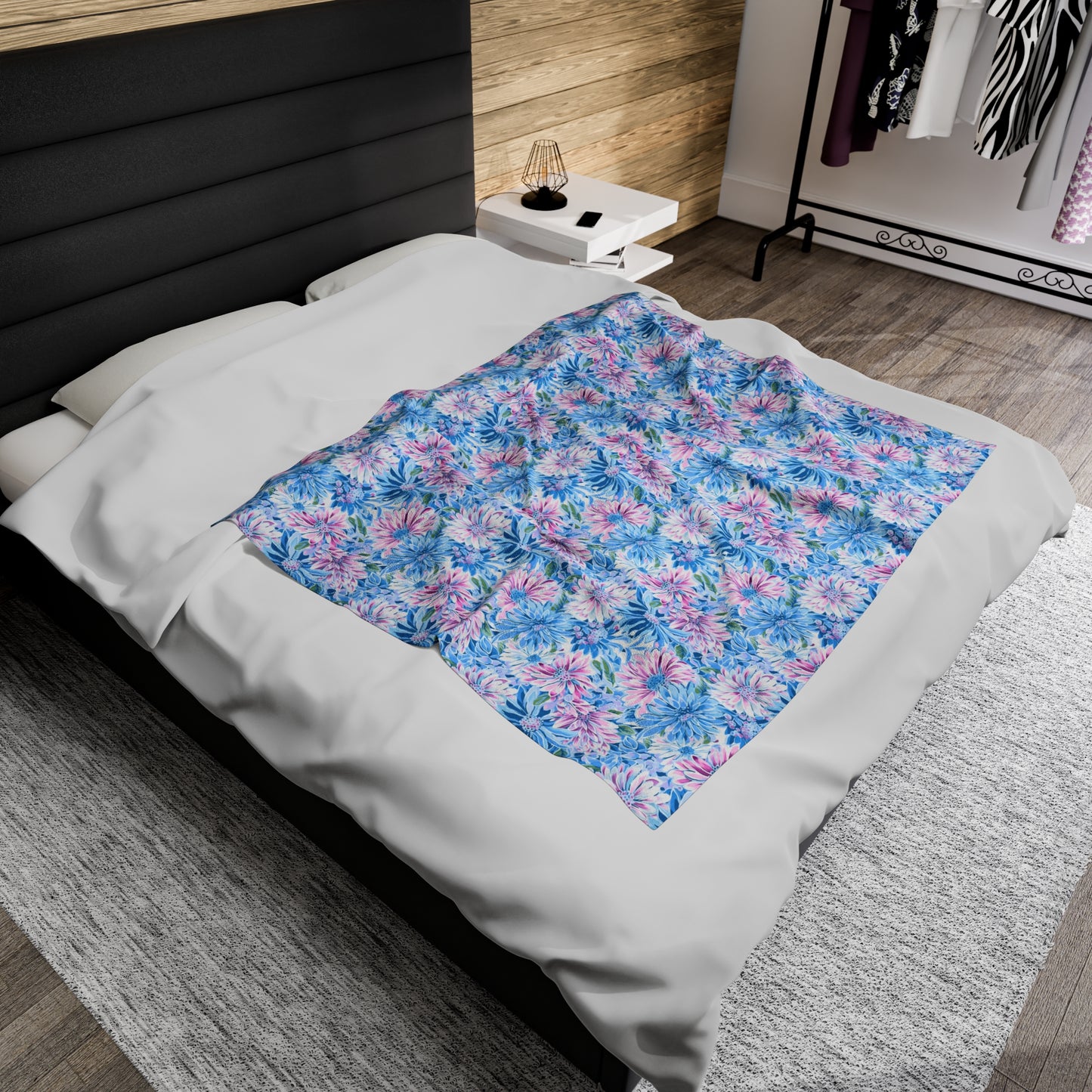 Pastel Blossom Symphony: Spring Flowers in Soft Pink and Blue Hues Velveteen Plush Blanket 3 Sizes