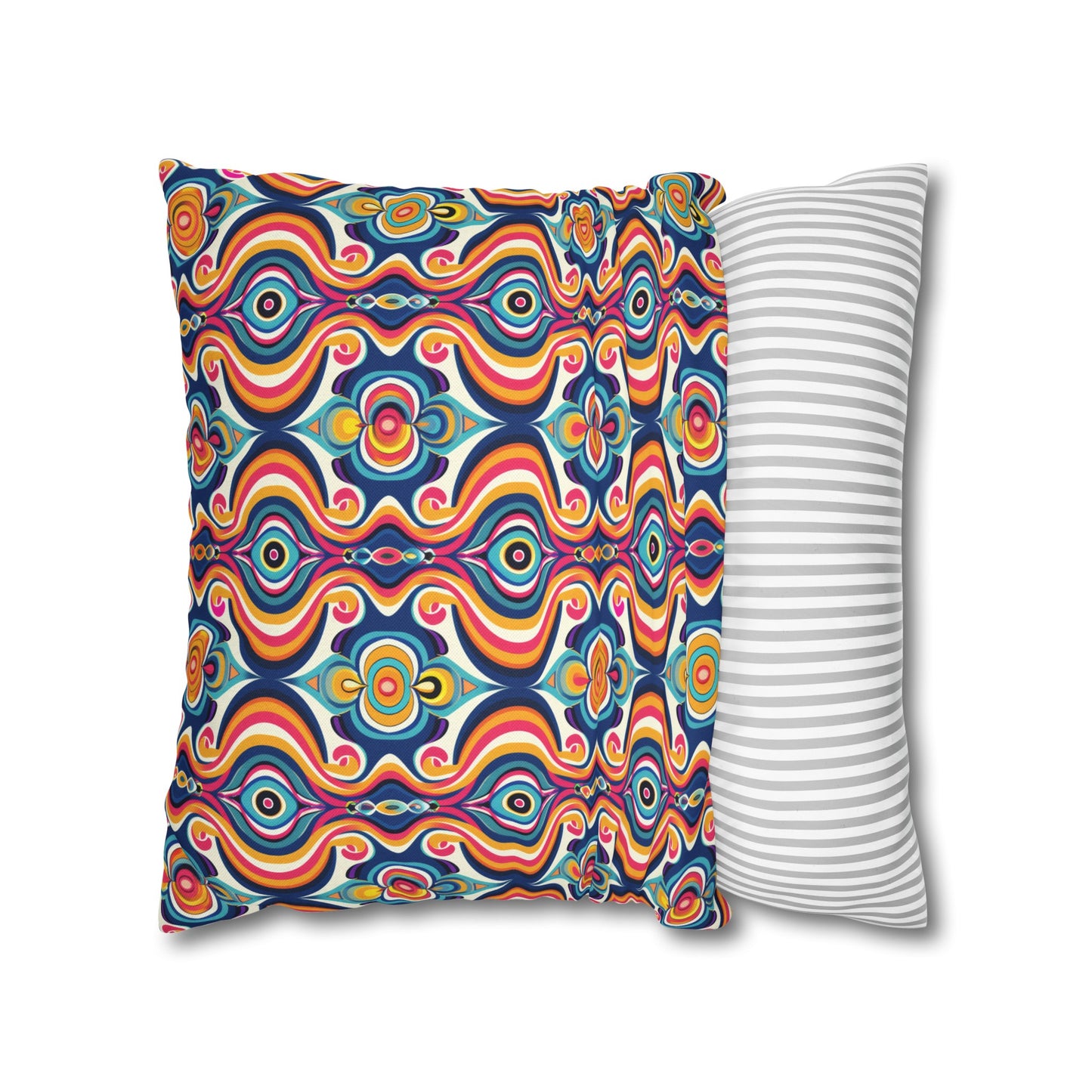 Vibrant Retro Waves with Colorful Geometric Pattern Spun Polyester Square Pillowcase 3 Sizes