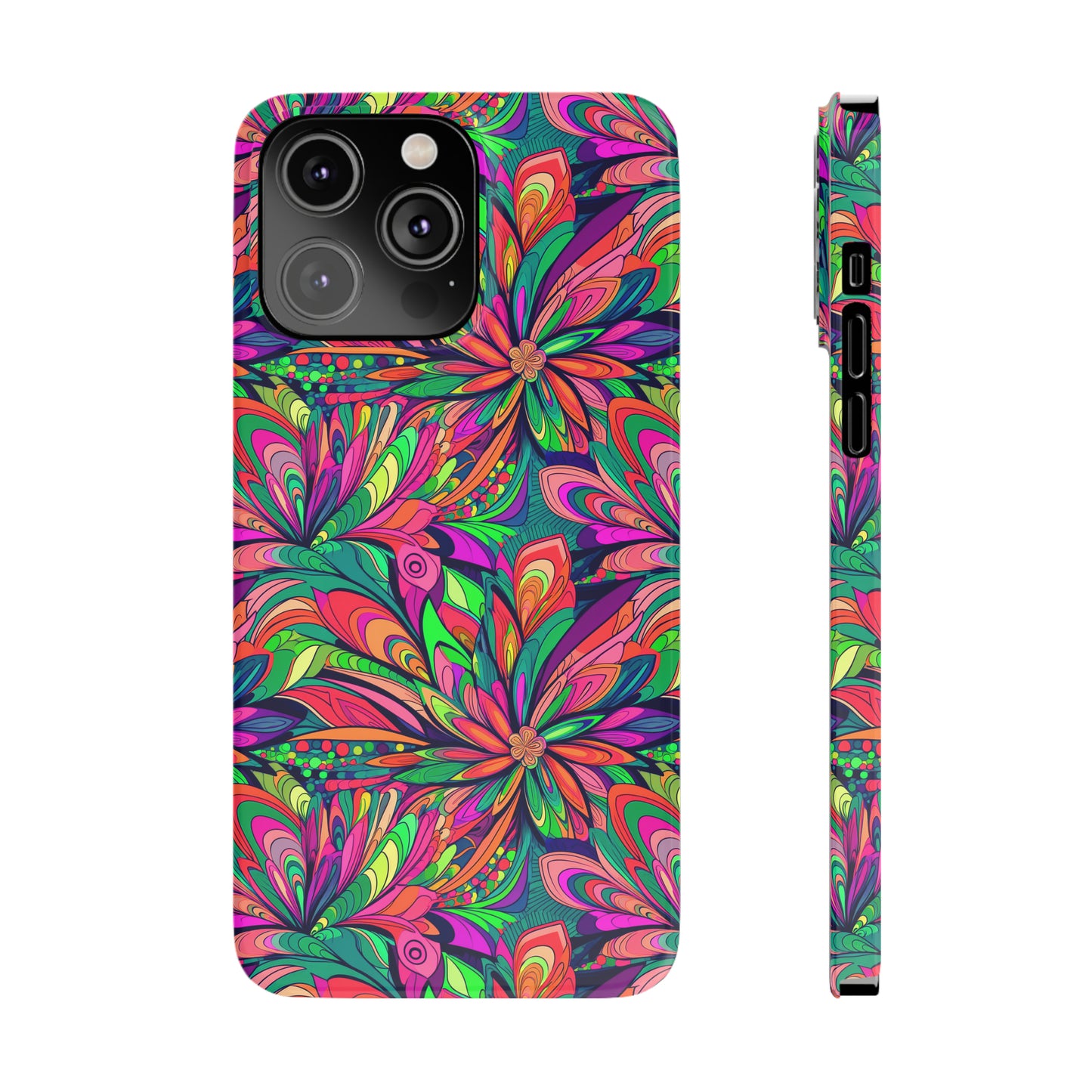 Tropical Large Neon Flowers Iphone 15-12 Slim Phone Case