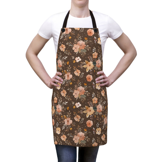 Autumn Elegance Watercolor Floral Pattern in Warm Earthly Tones  Kitchen Chef Apron