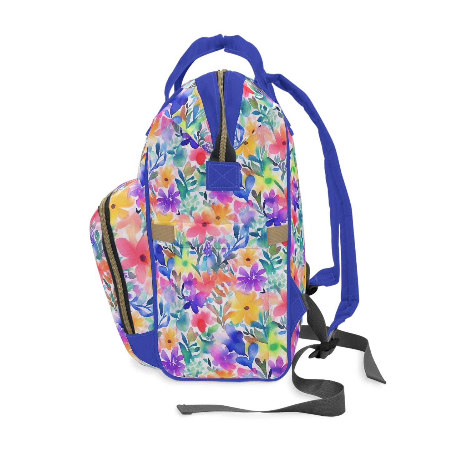 Radiant Watercolor Blooms: Bright and Vivid Floral Design Multifunctional Diaper Backpack