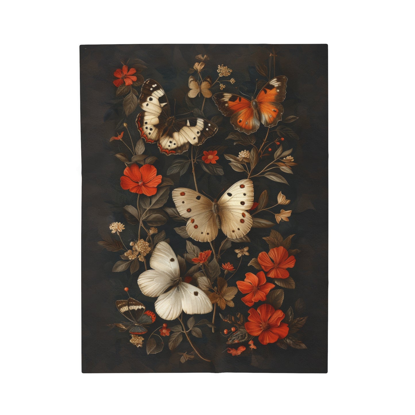 Mystical Flutter: Vintage Botanical Butterfly and Blooms  Velveteen Plush Blanket 3 Sizes