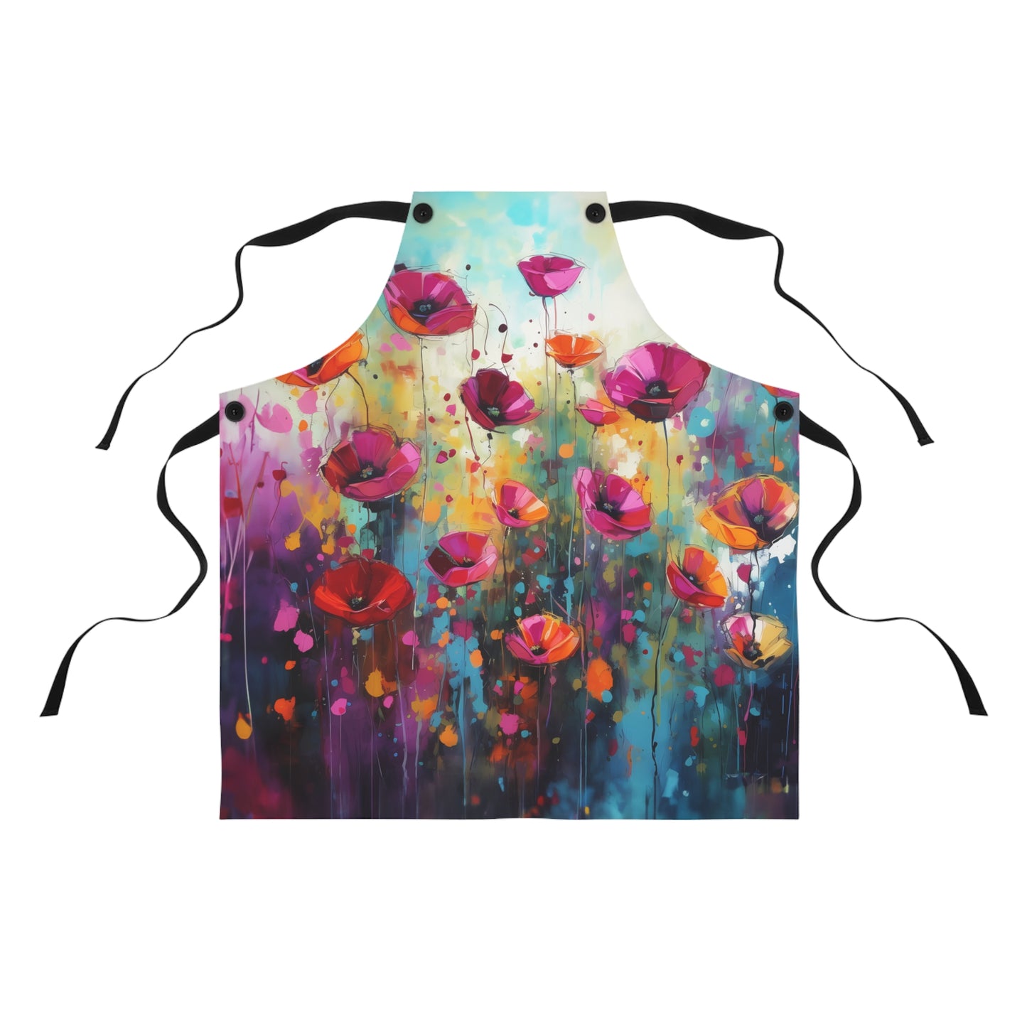 Serenade of Sunset: Painted Pink Wildflowers in a Field at Dusk - Kitchen Chef Apron