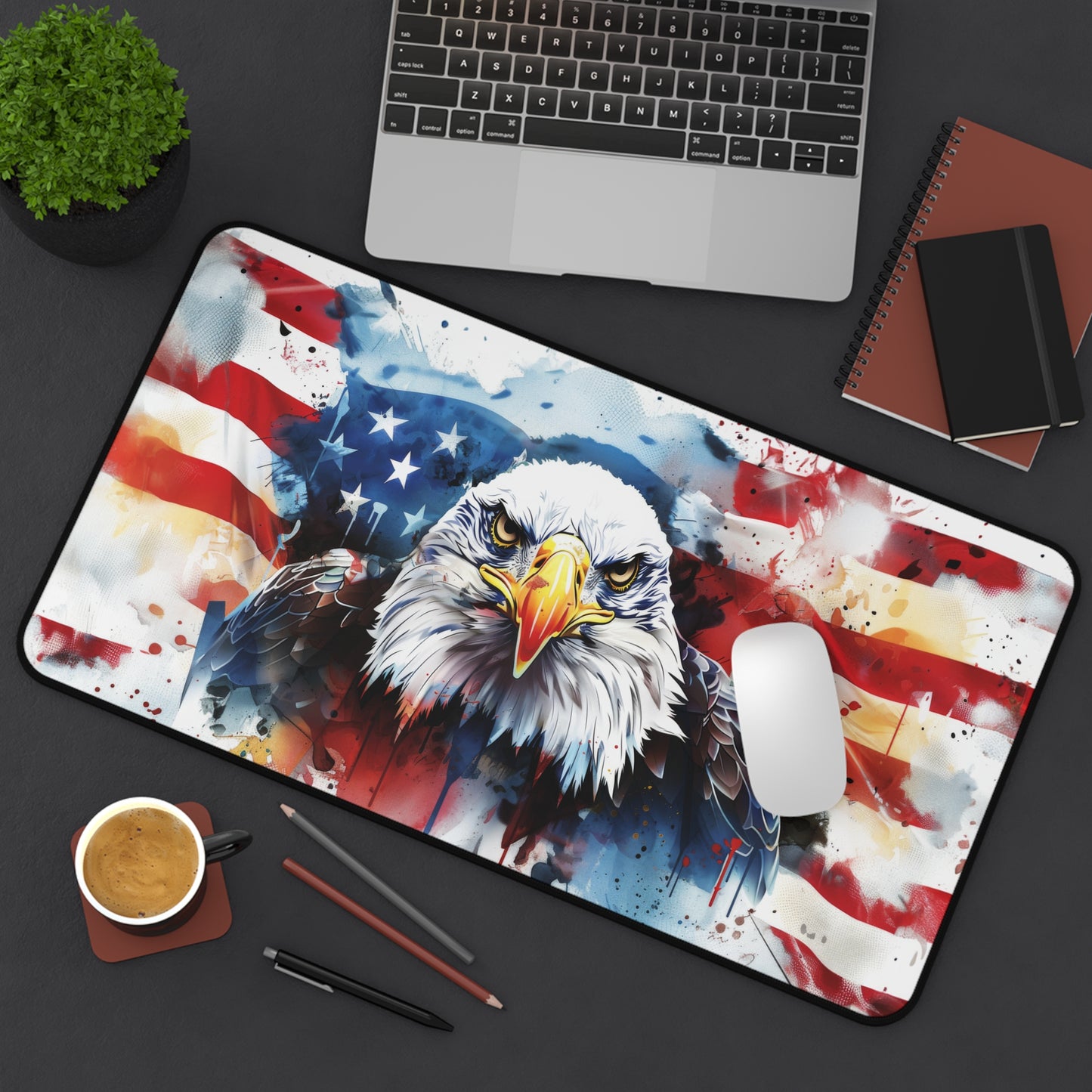 Liberty's Gaze Eagle with American Flag, Bold and Vibrant Extended Gaming Mouse Pad  Desk Mat  - 3 Sizes