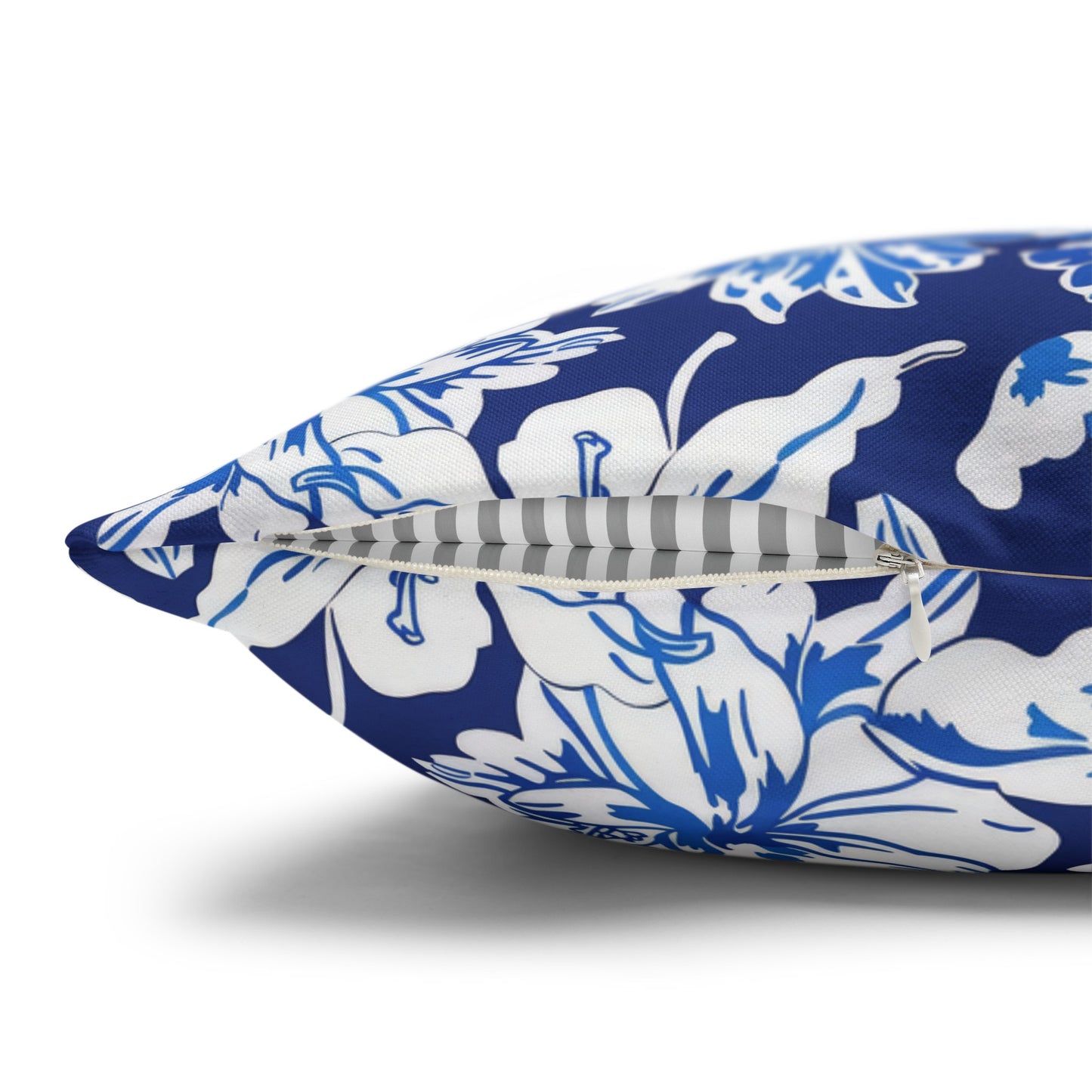 Oceanic Bloom: Watercolor Tropical Flowers in White and Blue against a Deep Blue Background Spun Polyester Square Pillowcase 4 Sizes