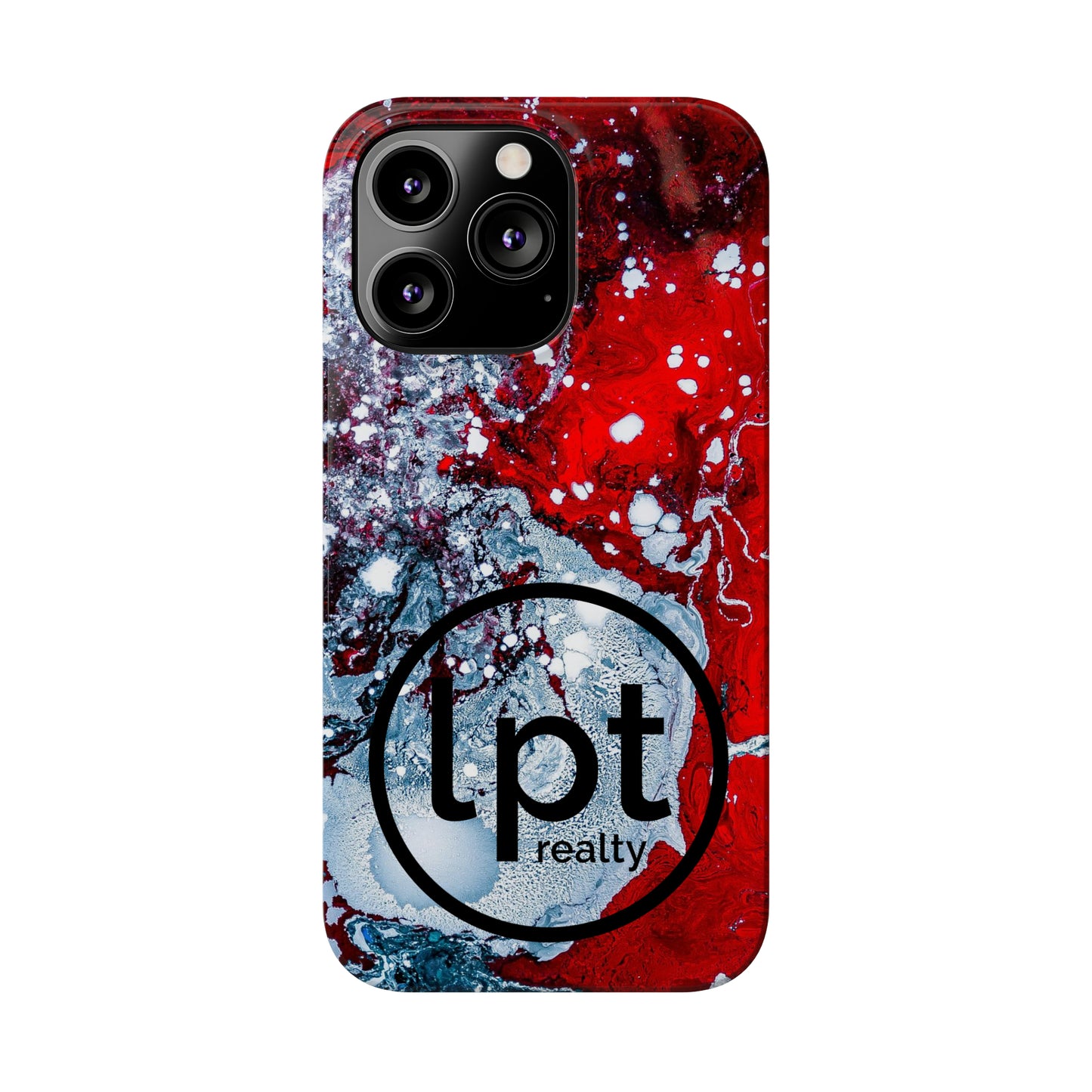 LPT Realty Logo -  Red, Black and White Alcohol Ink Design Iphone 15-12 Slim Phone Case