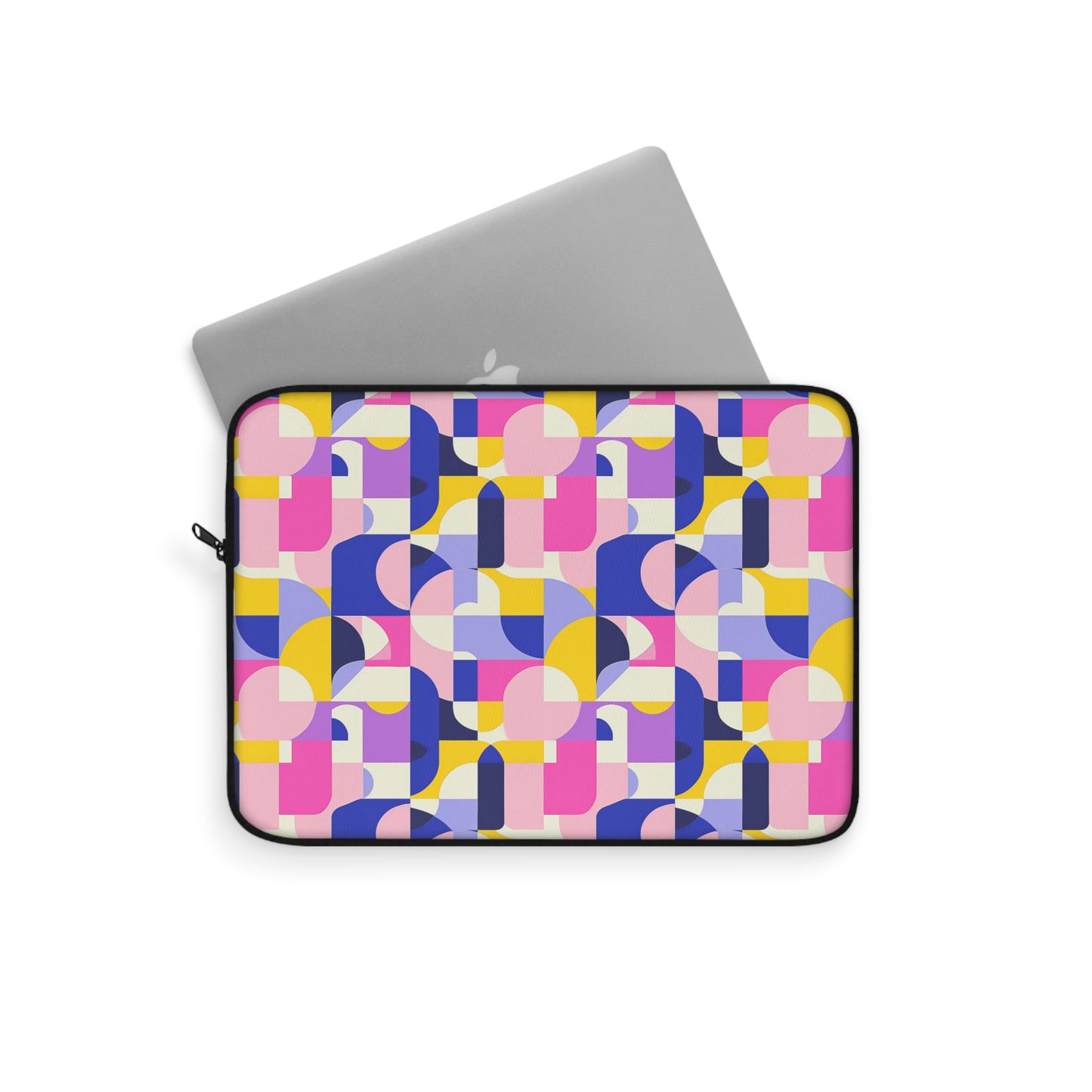 Vibrant Pink, Blue Yellow Color Block Geometric Shapes Laptop or Ipad Protective Sleeve 3 Sizes Available