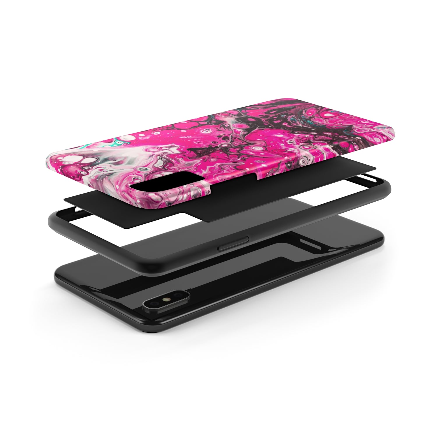 Pink, Black and White Alcohol Ink Design Iphone Tough Phone Case