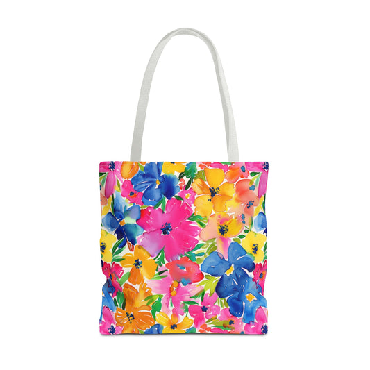 Springtime Kaleidoscope: Multi-color Watercolor Blossoms in Bloom Canvas Tote Bag 3 Sizes