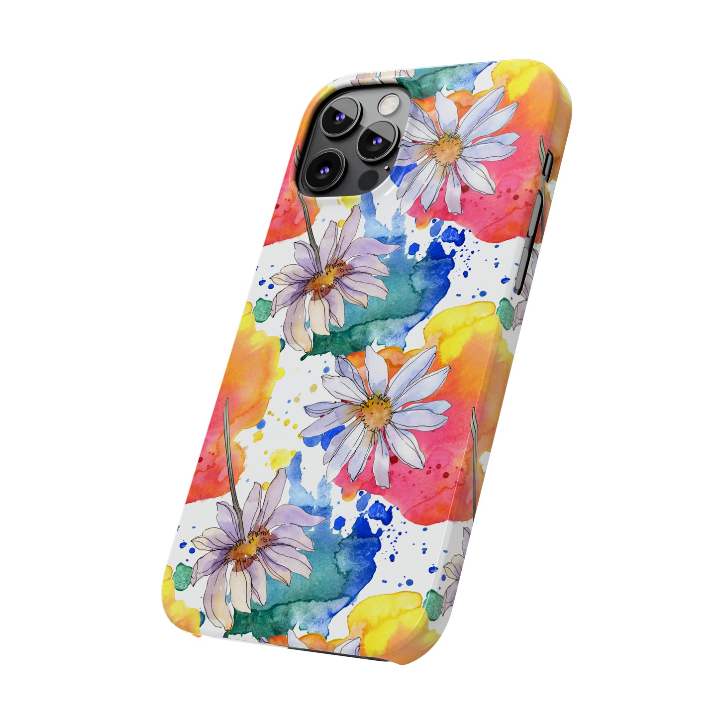 Large Colorful Watercolor Daisy Design Iphone 15-12 Slim Phone Case