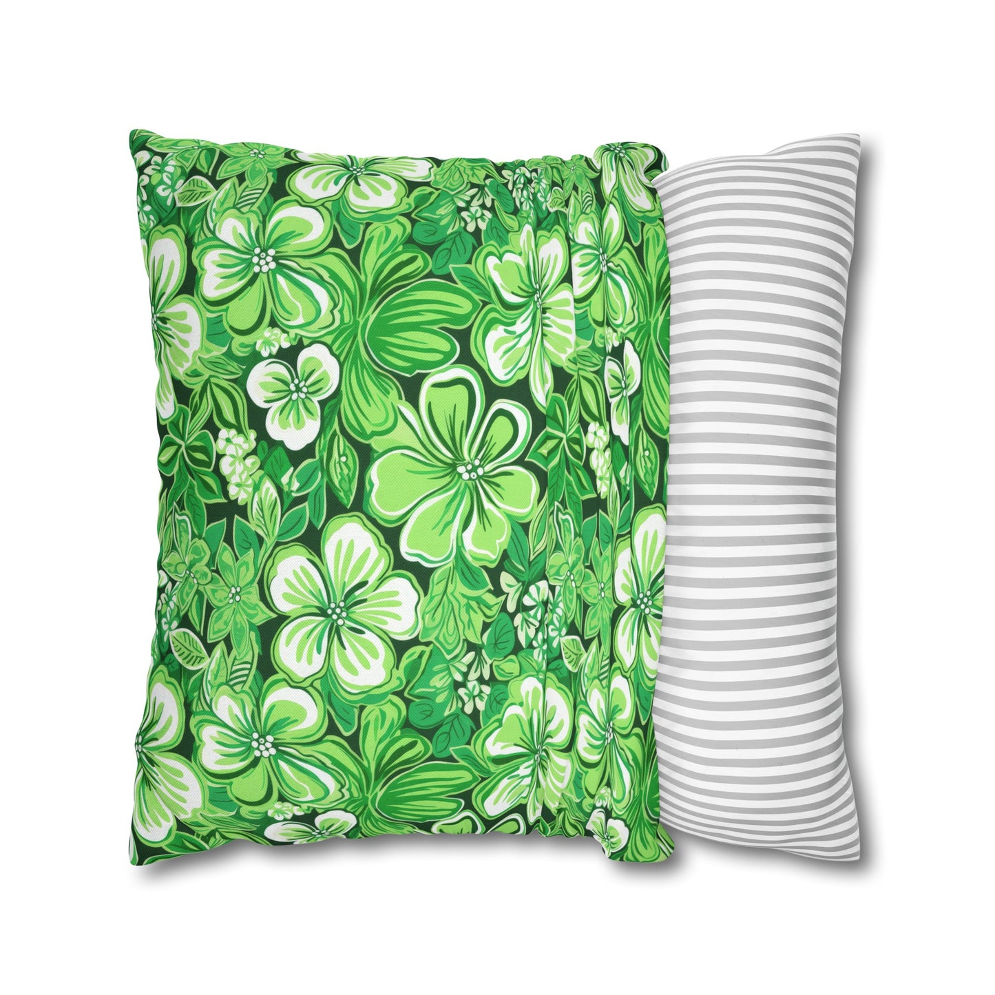 Emerald Essence: Floral Bloom Design in Green Hues Spun Polyester Square Pillowcase 4 Sizes