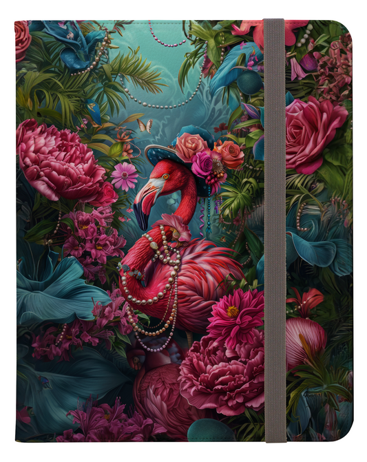 Midnight Masquerade: Flamingo Adorned with Floral Hat and Pearls in a Nocturnal Garden Ipad Pro 11 & Pro 12.9 Protective Case and Pencil Holder