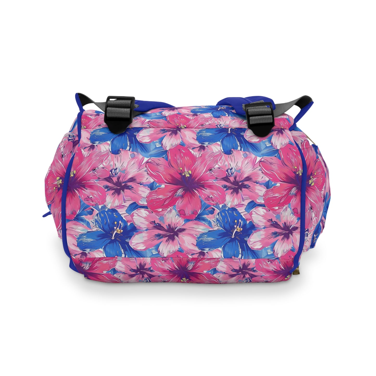 Blooming Bliss: Large Pink and Blue Blossoms in Full Bloom Multifunctional Diaper Backpack