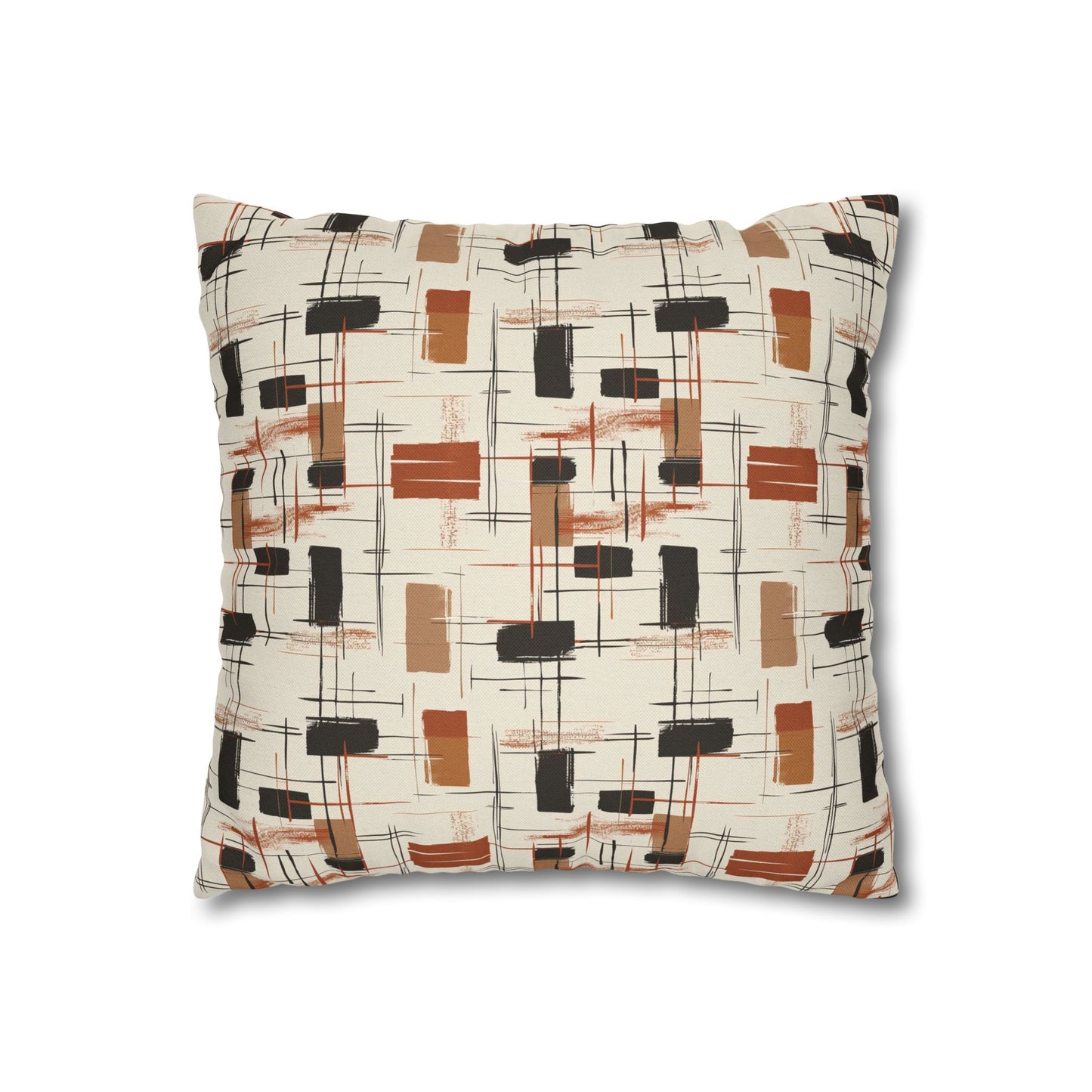 Modern Artistry in Bold and Minimalistic Pattern in a Palette of Black, Dark Orange, and Beige Spun Polyester Square Pillowcase 4 Sizes