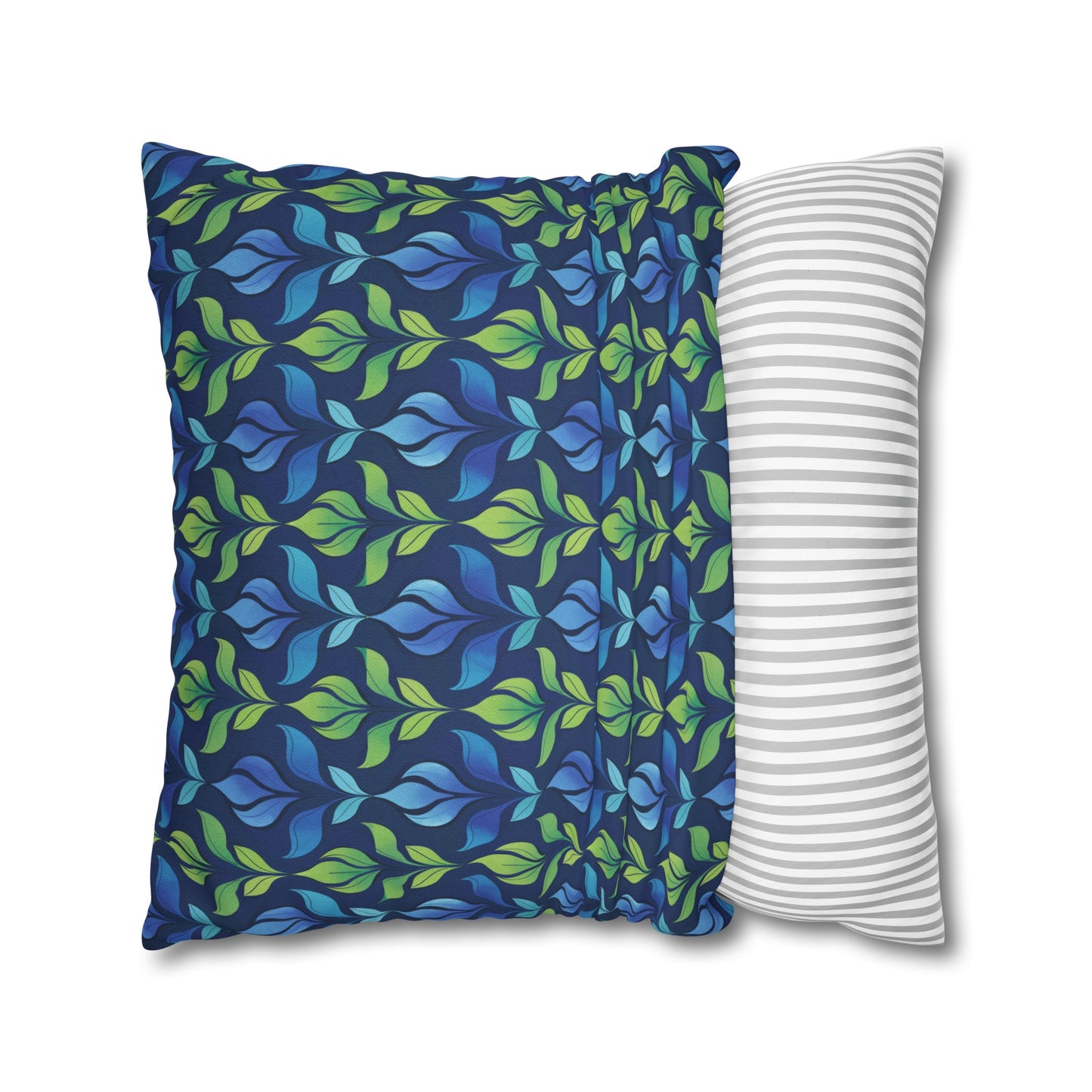 Vintage Blue and Green Botanical Spun Polyester Square Pillowcase 4 Sizes