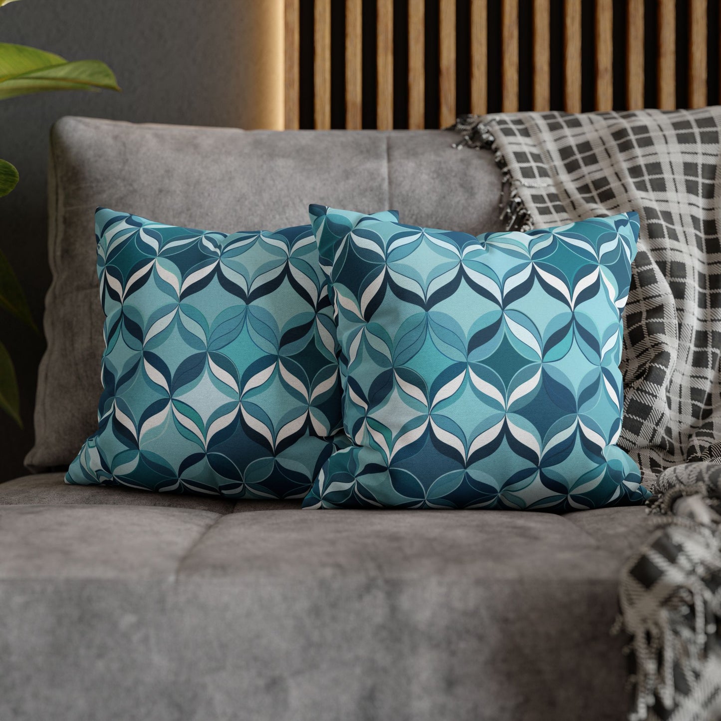 Modern Chic Aqua and Cream Geometric Pattern Spun Polyester Square Pillowcase 4 Sizes