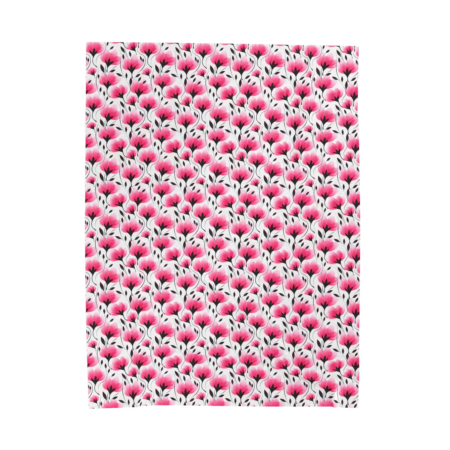 Elegant Modern Pink and Black Floral Blooms Velveteen Plush Blanket 3 Sizes