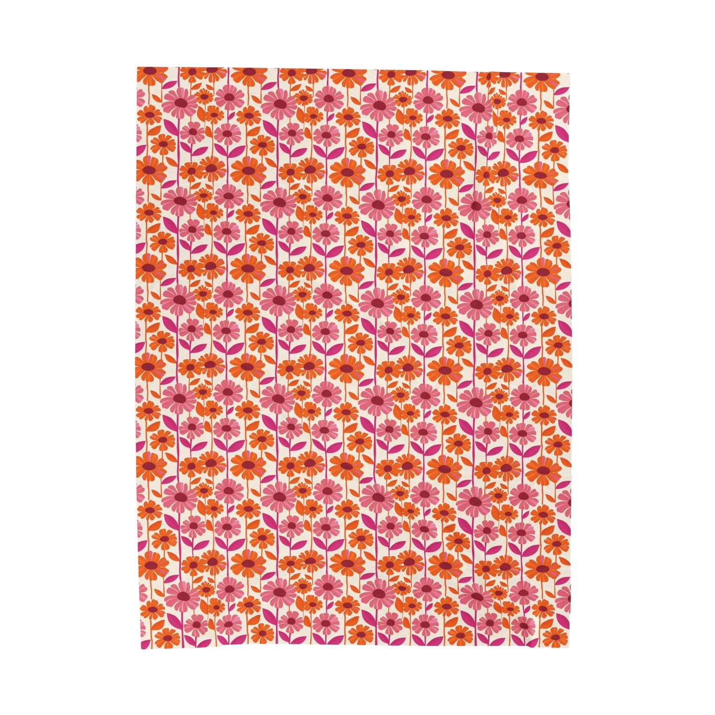 Retro Floral Bliss with Bold Pink and Orange Flower Design Velveteen Plush Blanket 3 Sizes