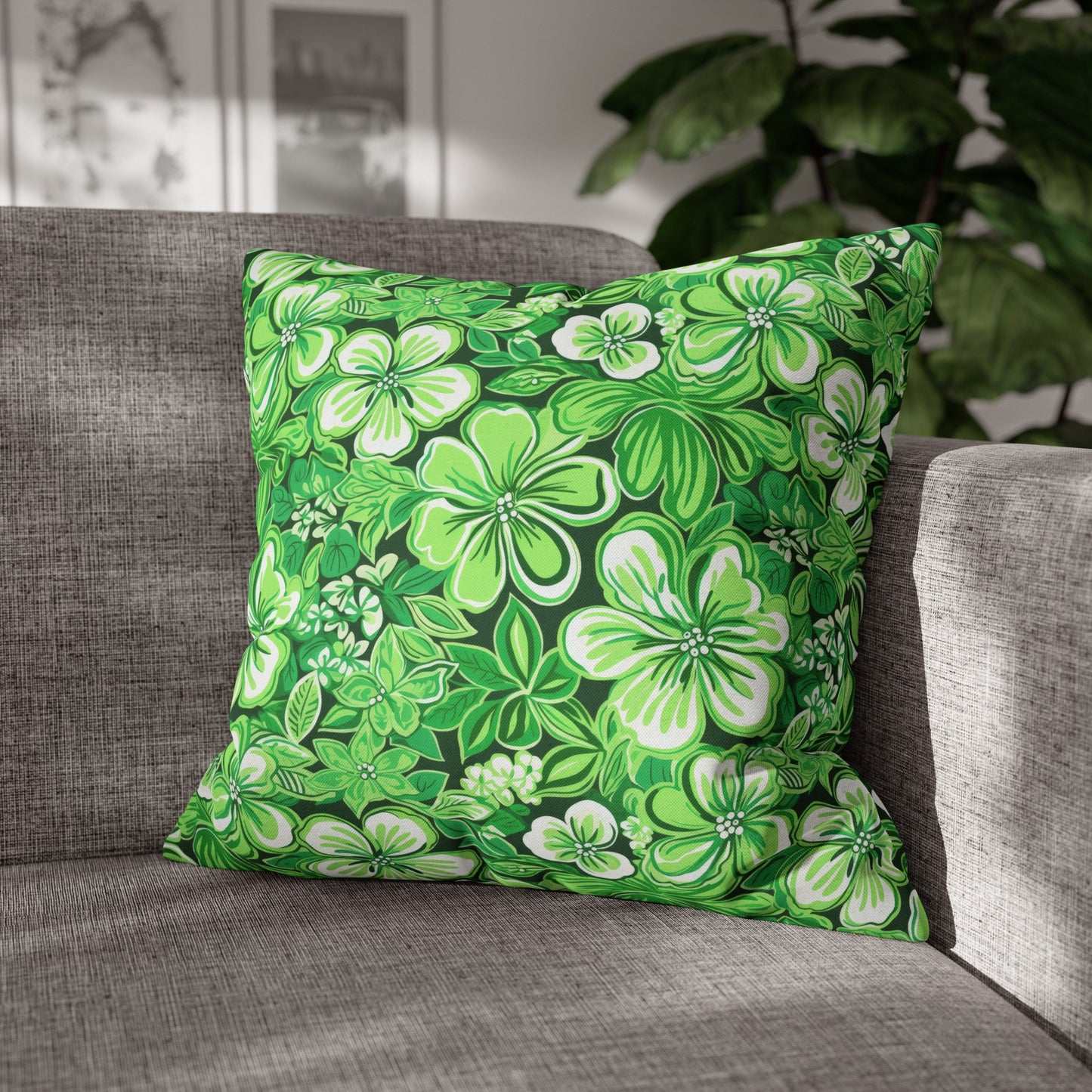 Emerald Essence: Floral Bloom Design in Green Hues Spun Polyester Square Pillowcase 4 Sizes