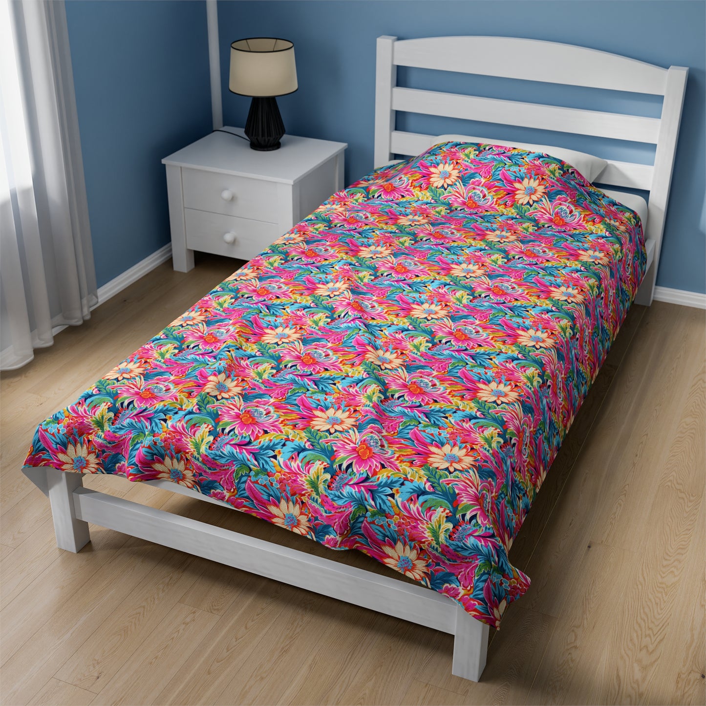 Coastal Summer Blooms: Bright Floral Watercolors in Coastal Hues Velveteen Plush Blanket 3 Sizes