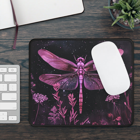 Galactic Dragonfly Dreams with Celestial Florals Gaming Mouse Pad with Finished Edges