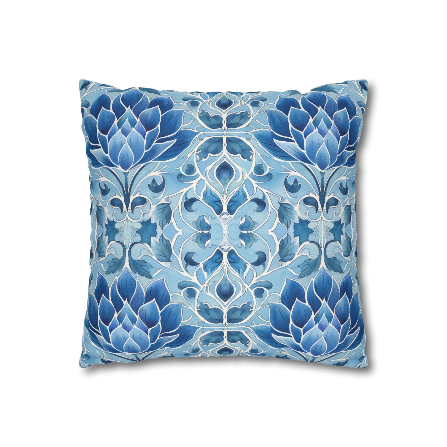 Exquisite Blue Lotus Elegance Floral Mosaic Design Spun Polyester Square Pillowcase 4 Sizes