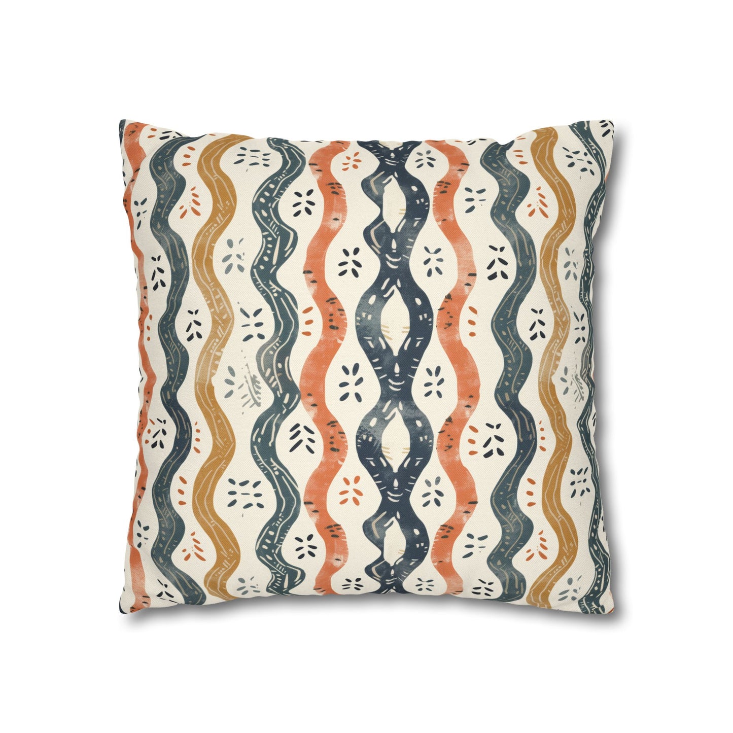 Boho Waves with Earthy Blues Reds and Browns Spun Polyester Square Pillowcase 4 Sizes