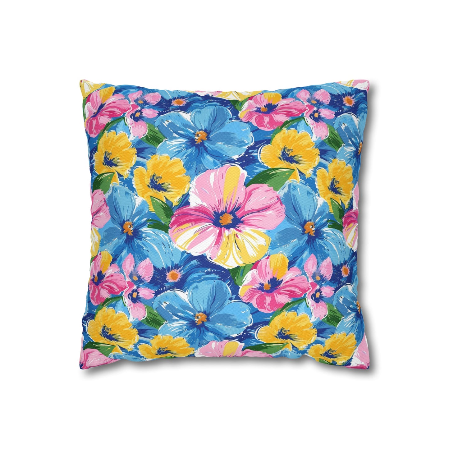 Sunny Serenade: Large Blooms of Yellow, Blue, and Gold in Watercolor Spun Polyester Square Pillowcase 4 Sizes