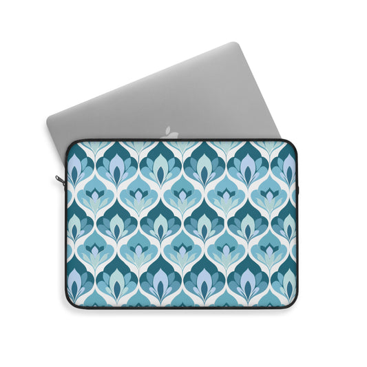 Serene Leaf Motifs Cascading in Cool Hues of Oceanic Blues Laptop or Ipad Protective Sleeve 3 Sizes Available