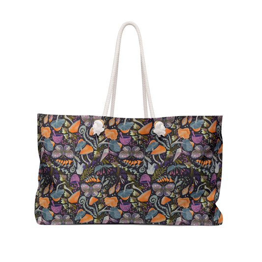 Whimsical Witches' Haven Mystical Garden of Mushrooms and Butterflies - Weekender Oversized Canvas Tote Bag 24" × 13"