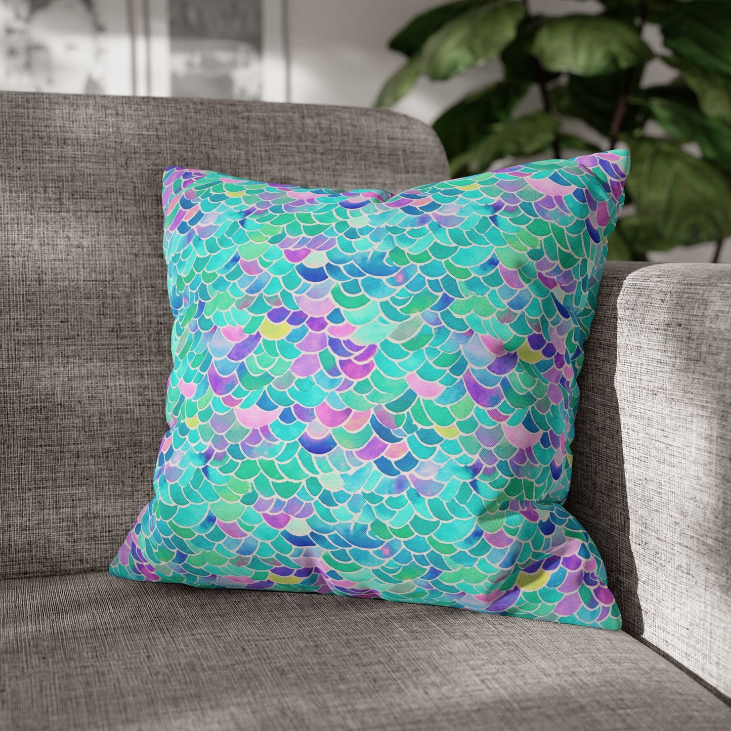 Pastel Seas: Mermaid Tail in Enchanting Pastel Hues Spun Polyester Square Pillowcase 4 Sizes