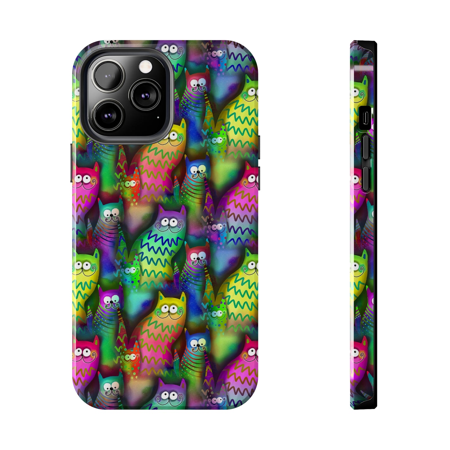 Neon Rainbow Cartoon Cats Iphone Tough Phone Case