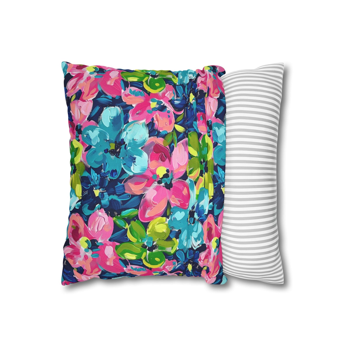 Dusk Blossoms: Moody Pink, Blue, and Yellow Watercolor Flowers Spun Polyester Square Pillowcase 4 Sizes