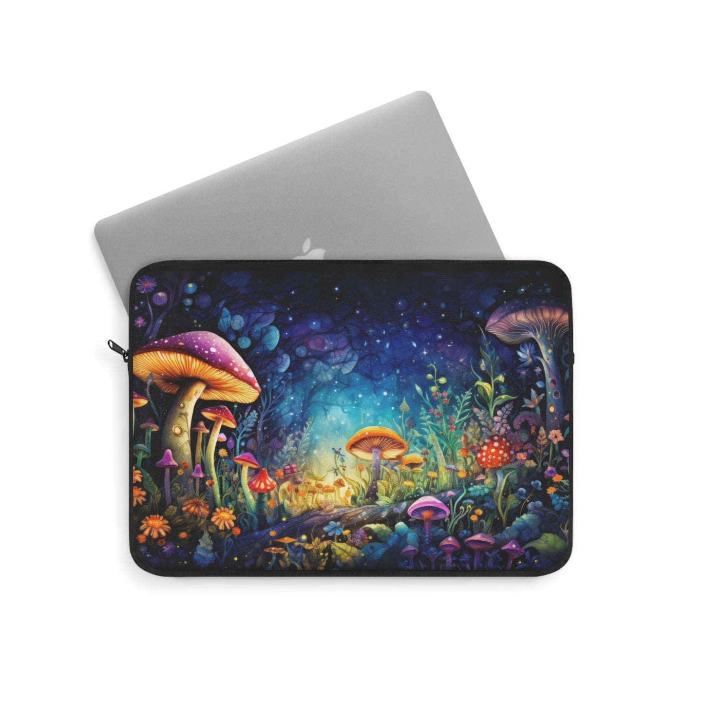 Fantasy Neon Midnight Mushroom and Flower Garden - Laptop or Ipad Protective Sleeve 3 Sizes