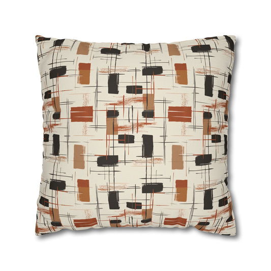 Modern Artistry in Bold and Minimalistic Pattern in a Palette of Black, Dark Orange, and Beige Spun Polyester Square Pillowcase 4 Sizes