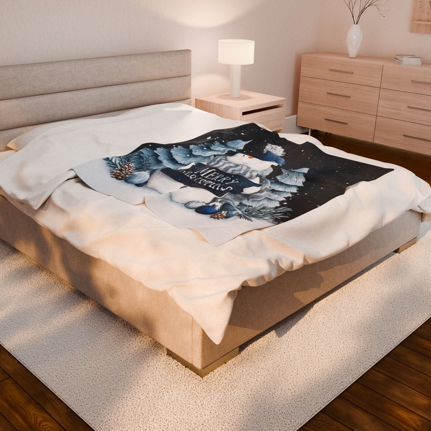 Snowman Merry Christmas Velveteen Plush Blanket 3 Sizes