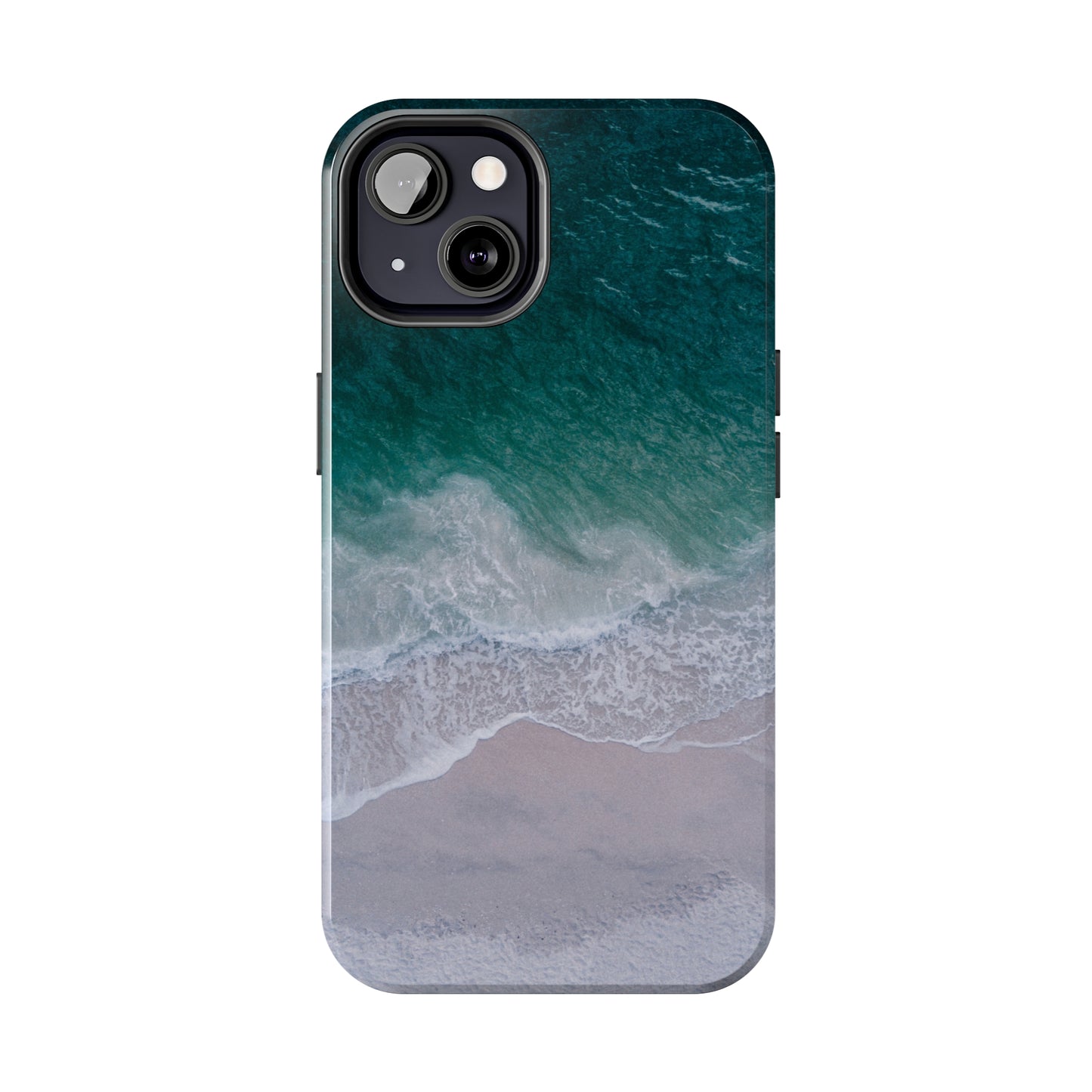 Ocean's Embrace: Deep Green Waters with White Waves Crashing onto the Beach Design Iphone Tough Phone Case