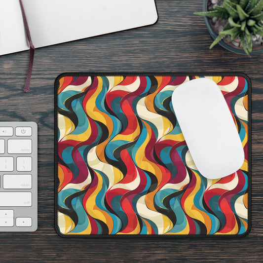 Retro Chic Vintage Blues, Reds and Yellow Waves Gaming Mouse Pad with Finished Edges