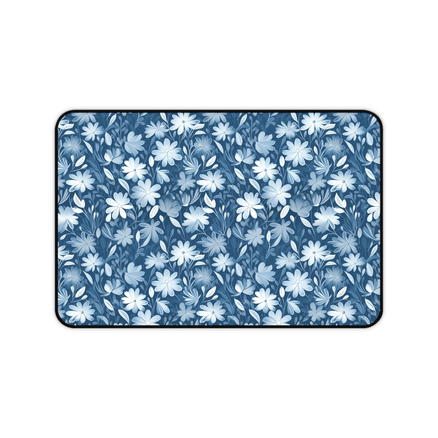 Gentle Elegance: Soft Muted Blue Flower Design - Desk Mat Extended Gaming Mouse Pad 3 Sizes