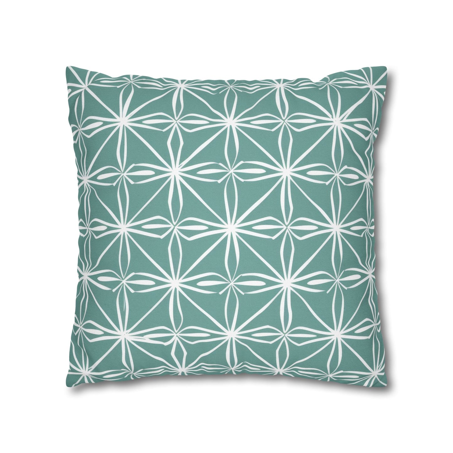 Elegant Minimalist Geometric Line Art in White and Teal Pattern Spun Polyester Square Pillowcase 4 Sizes