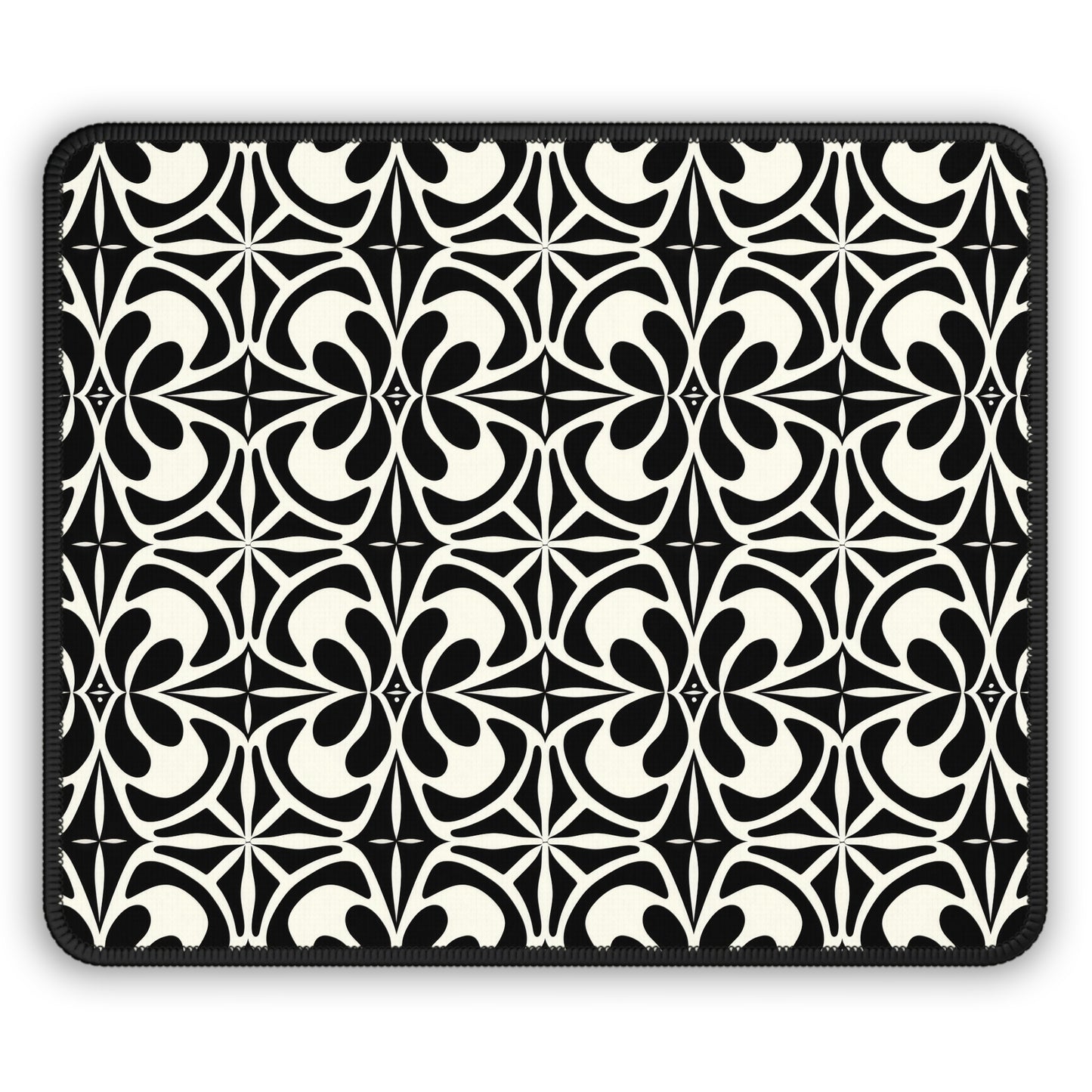 Vintage Retro Chic Bold Black and White Geometric Pattern Gaming Mouse Pad with Finished Edges