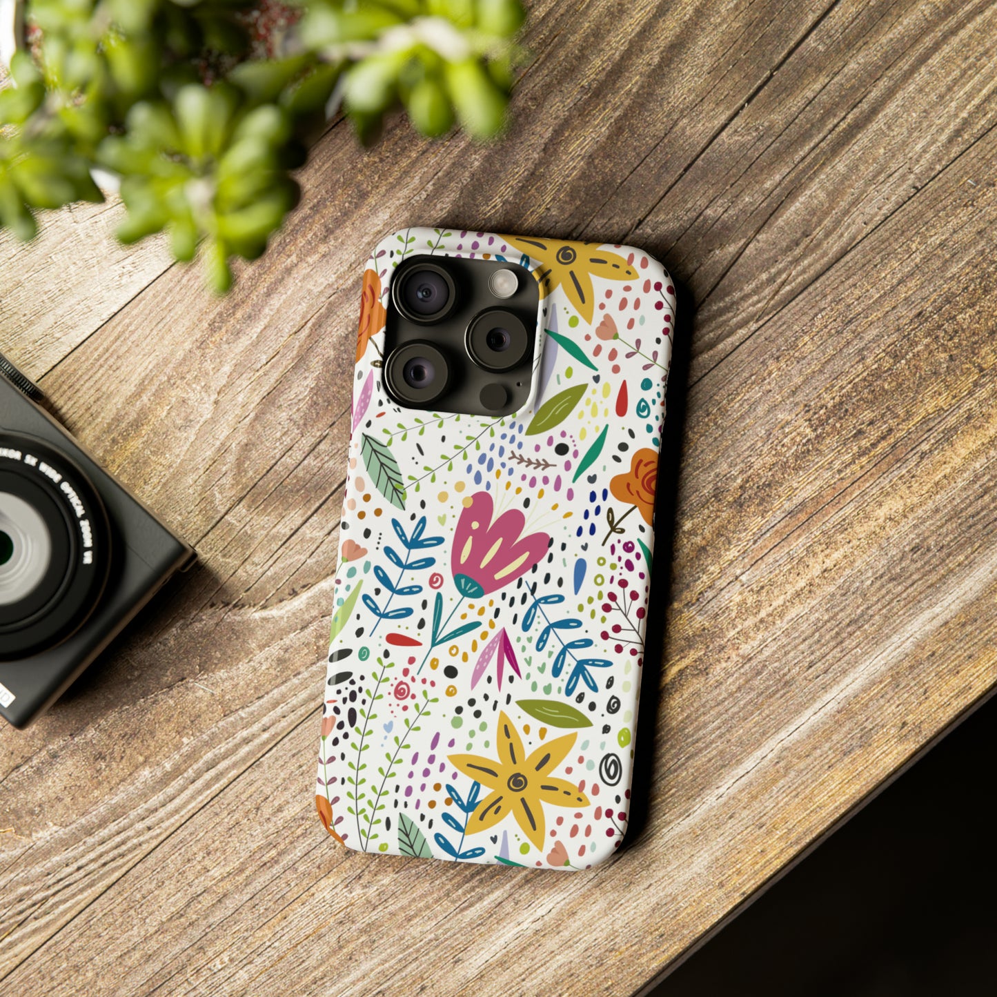 Springtime Splendor: Hand-Drawn Flowers Bursting with Vibrant Colors Design Iphone 15-12 Slim Phone Case