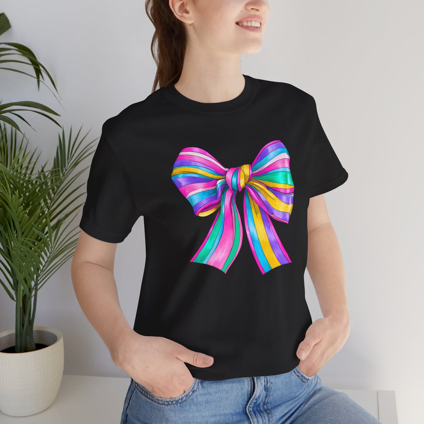 Coquette Bow Rainbow Stripes Jersey Short Sleeve T-shirt