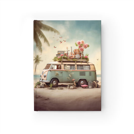 Chill Vibes of VW Bus Life - Guitars, Flowers, and Palm Trees by the Beach - Hardcover Ruled Line Journal 5" x 7"