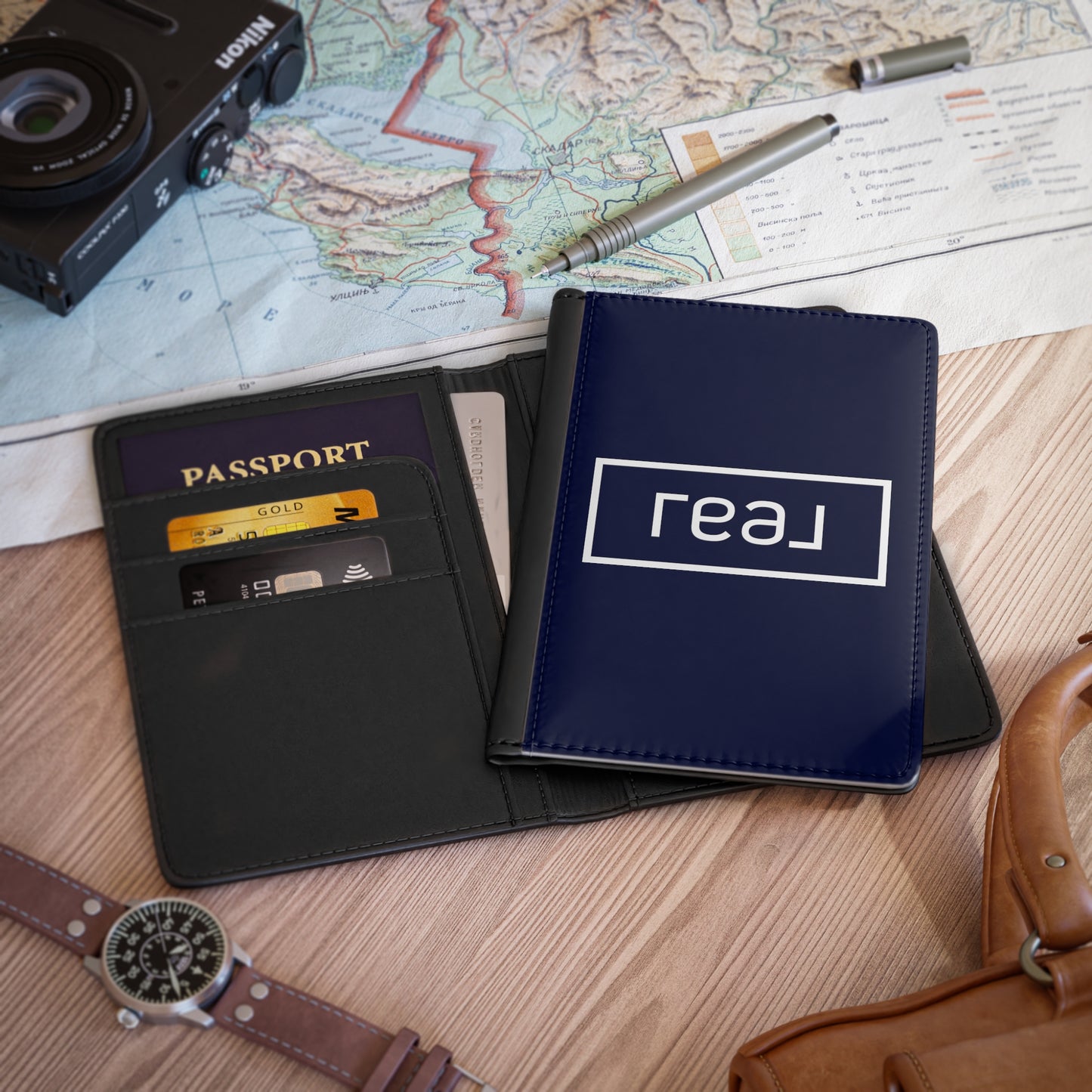 Real Logo - Passport Cover Faux Leather RFID Blocking