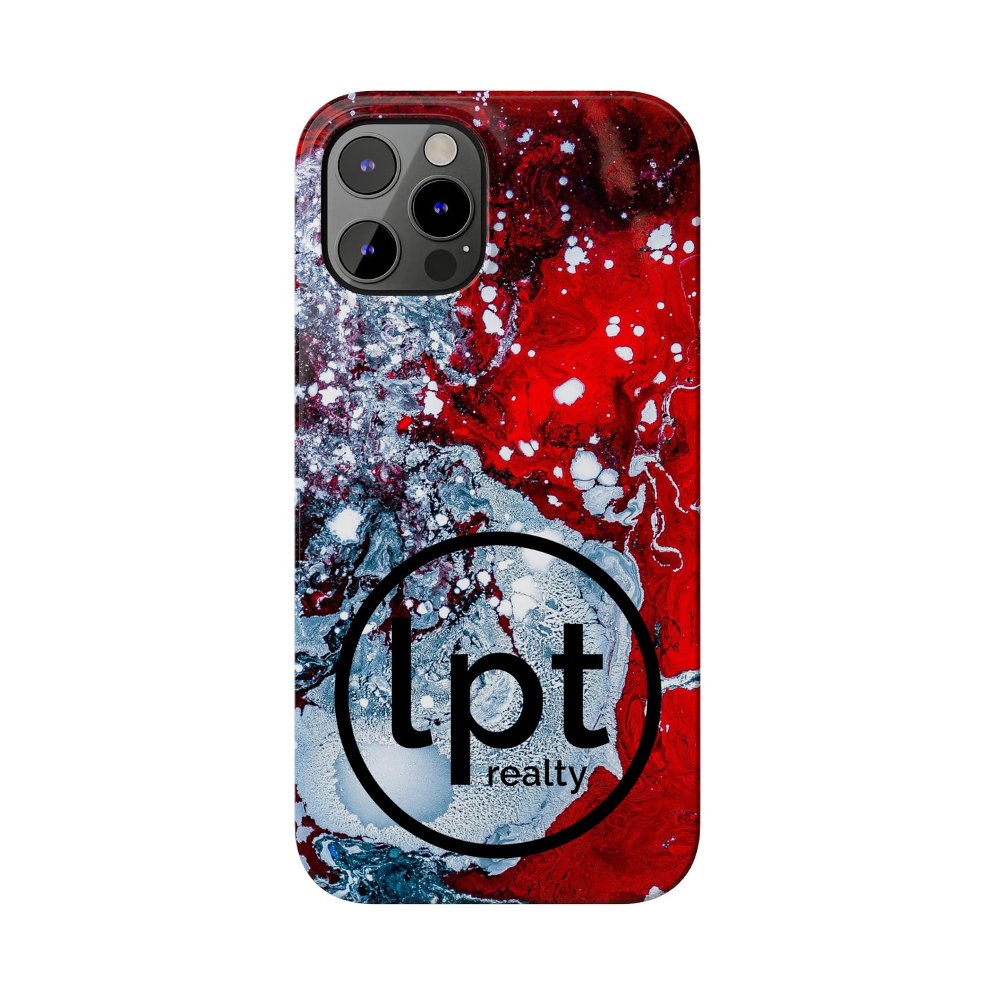 LPT Realty Logo -  Red, Black and White Alcohol Ink Design Iphone 15-12 Slim Phone Case