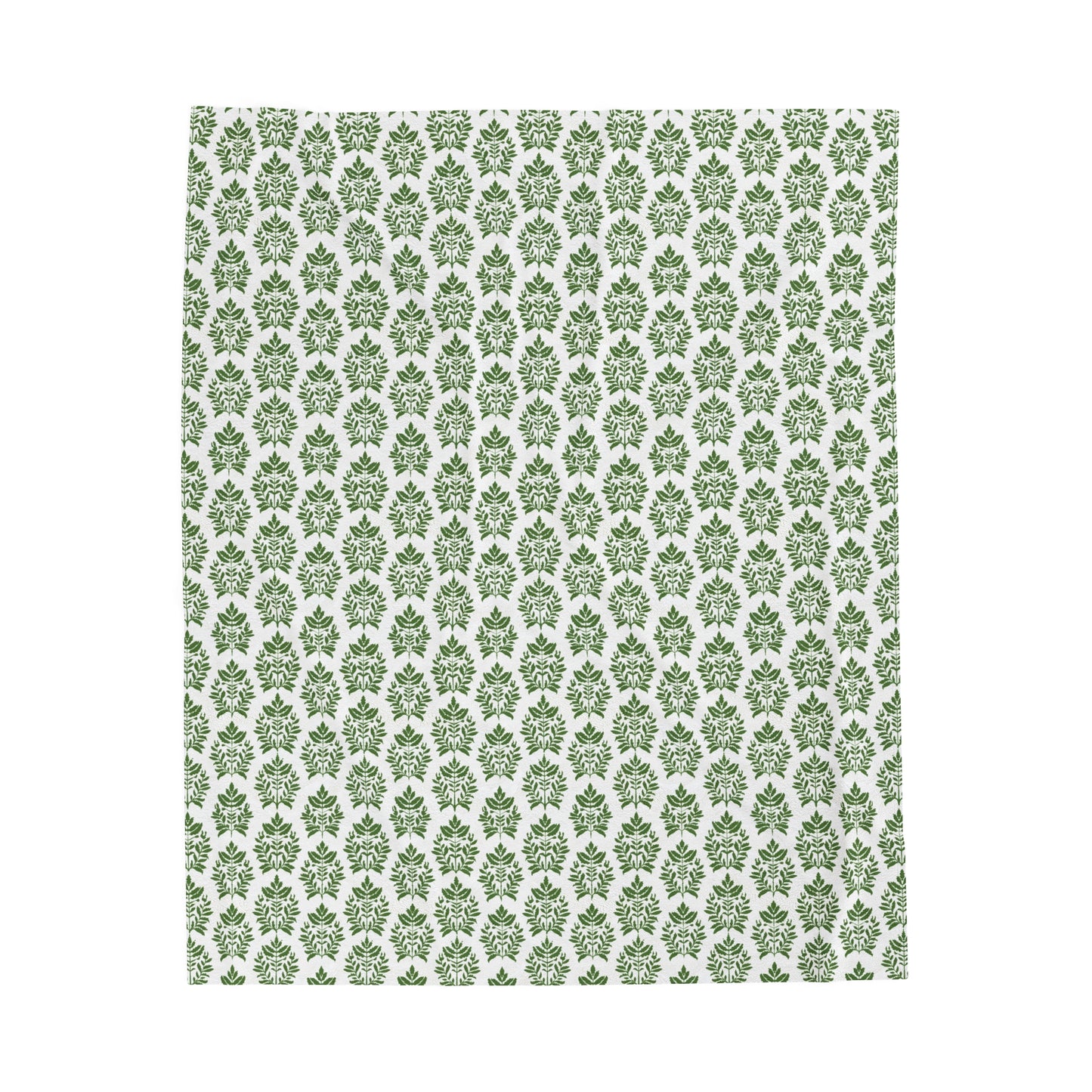 Verdant Harmony in Elegant Green Botanical Block Print Pattern Velveteen Plush Blanket 3 Sizes