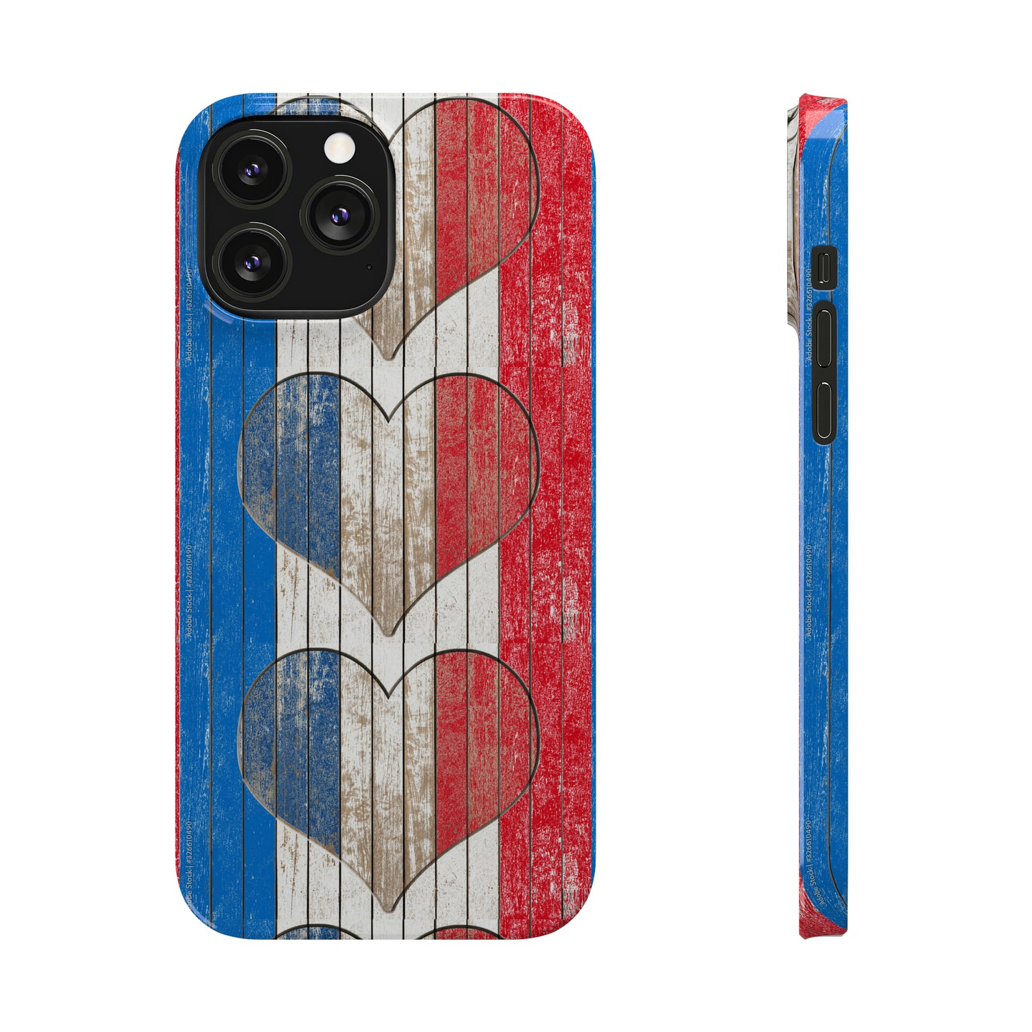 Painted Heart in Red White Blue Wood Wall Iphone 15-12 Slim Phone Case