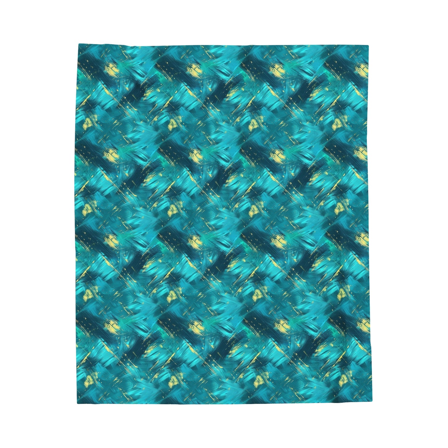 Vibrant Teal and Gold Abstract Brushstroke Pattern Velveteen Plush Blanket 3 Sizes