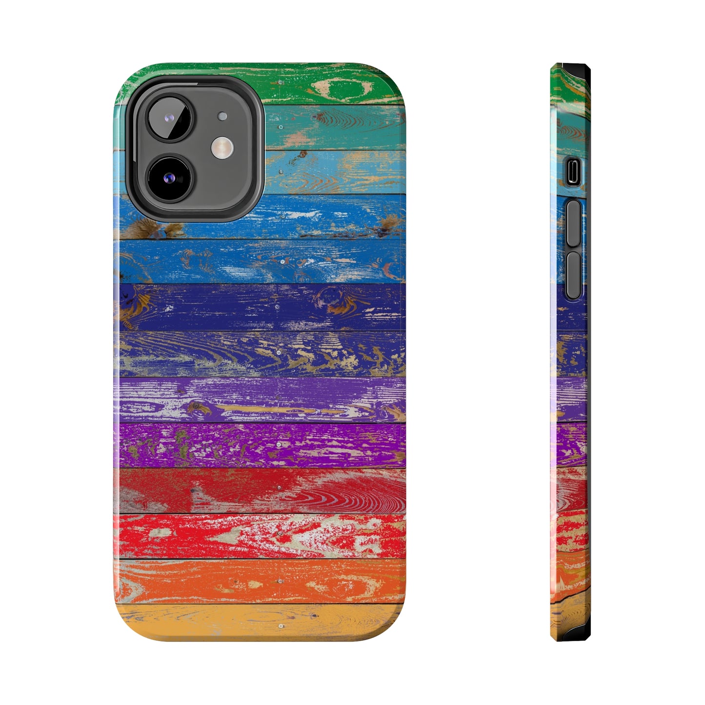 Rainbow Wood Planks Iphone Tough Phone Case